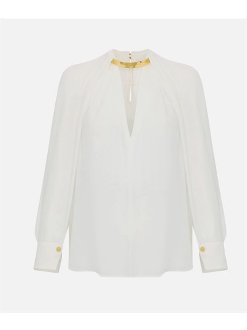 GEORGETTE BLOUSE WITH JEWEL DETAIL ELISABETTA FRANCHI | CA12961E2360 avorio